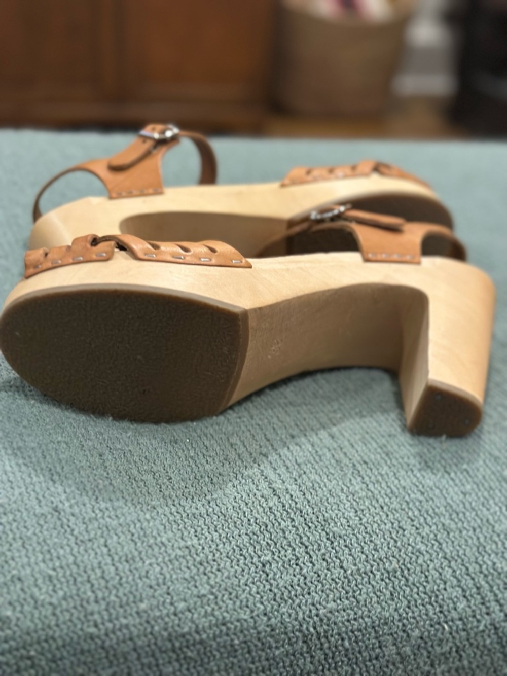 Swedish Hasbeens Tan Woven Leather Platform Sandals - Picture 8 of 8